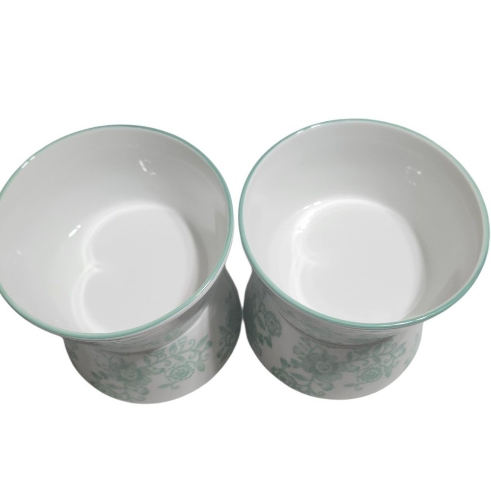 Claro by Godinger Fine Porcelain Green Floral Bowls Set of 4 Cereal Soup Mint - Picture 3 of 7